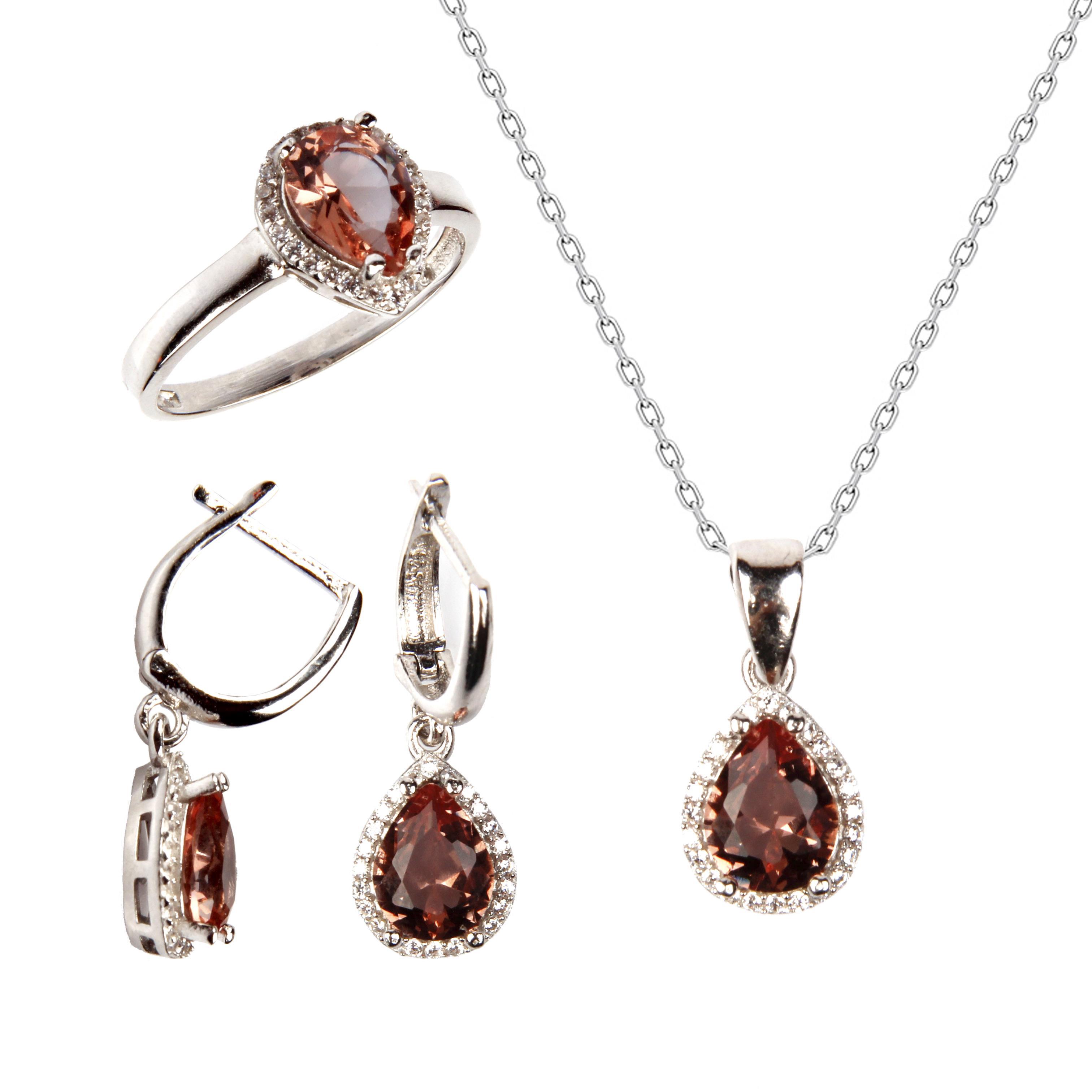 Zultanit Kolye - Küpe - Yüzük 925 Ayar Gümüş 3'lü Set