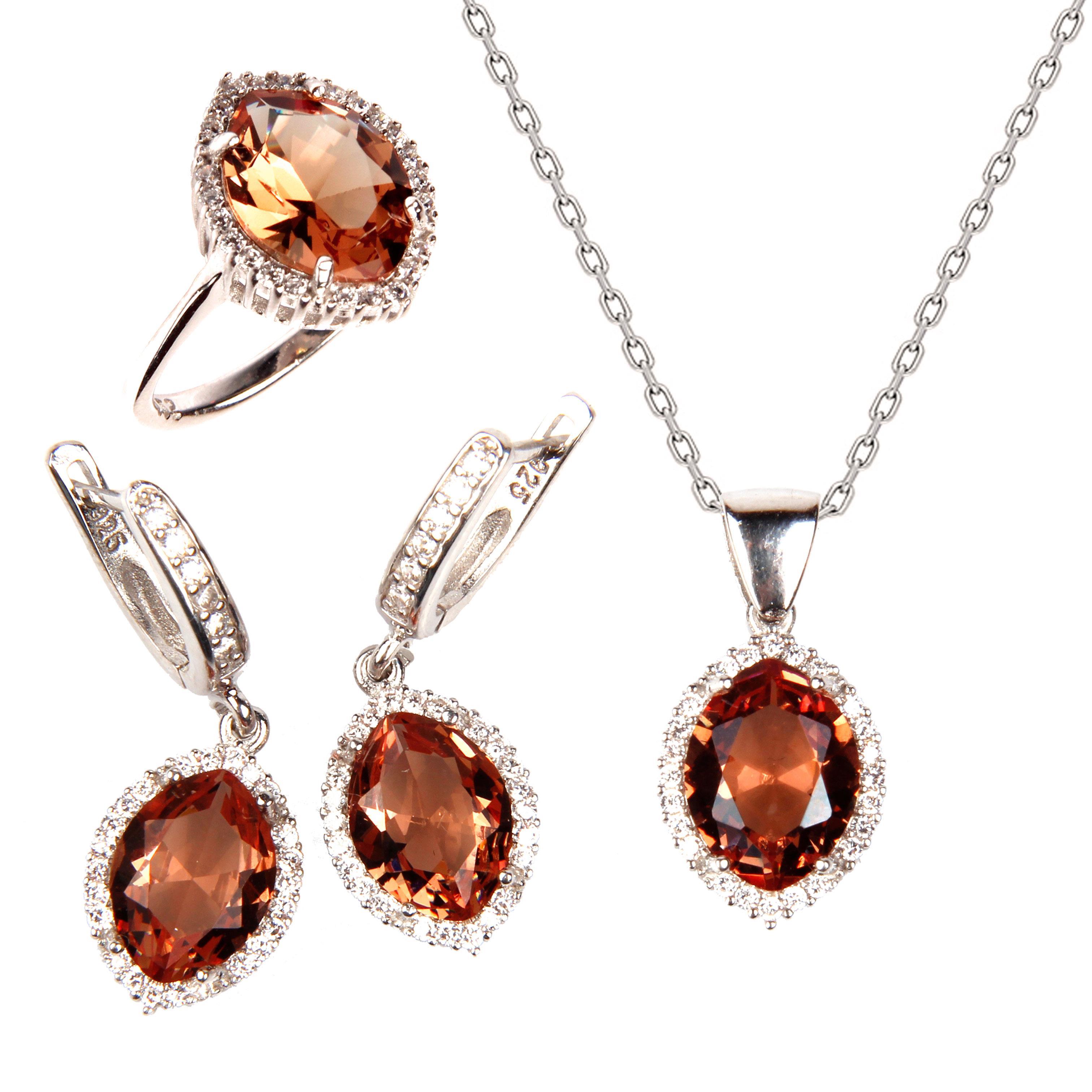 Zultanit Kolye - Küpe - Yüzük 925 Ayar Gümüş 3'lü Set