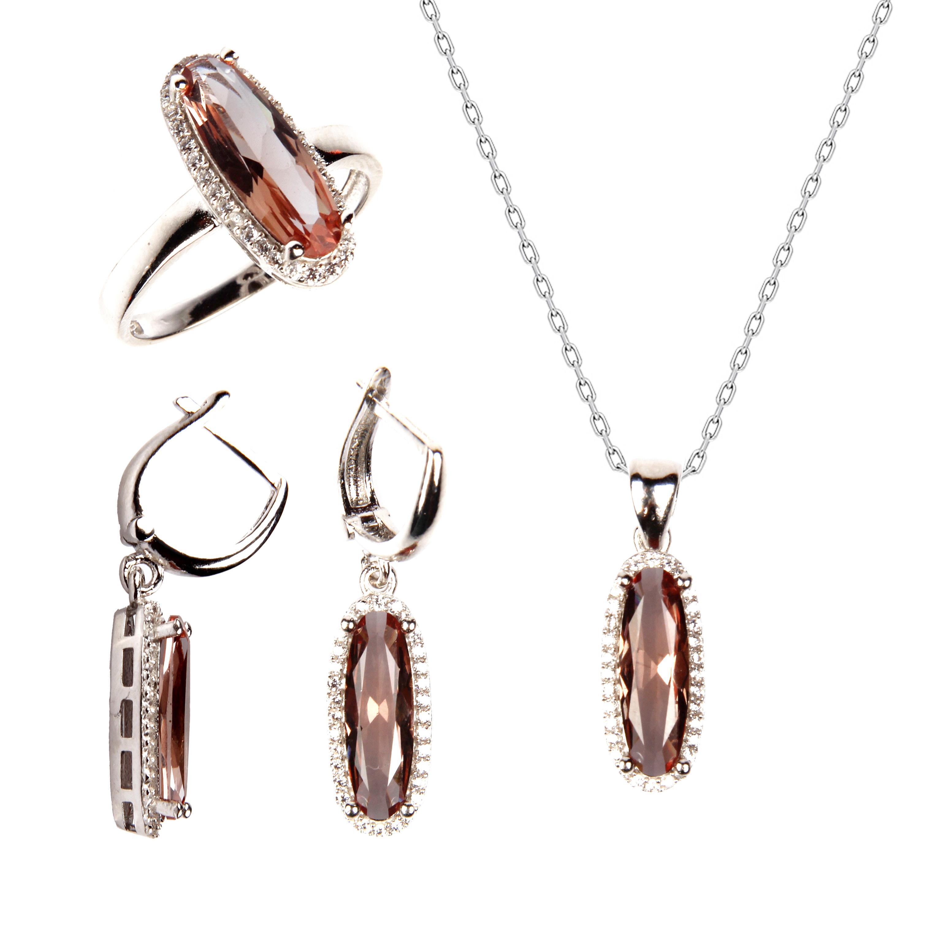 Zultanit Kolye - Küpe - Yüzük 925 Ayar Gümüş 3'lü Set