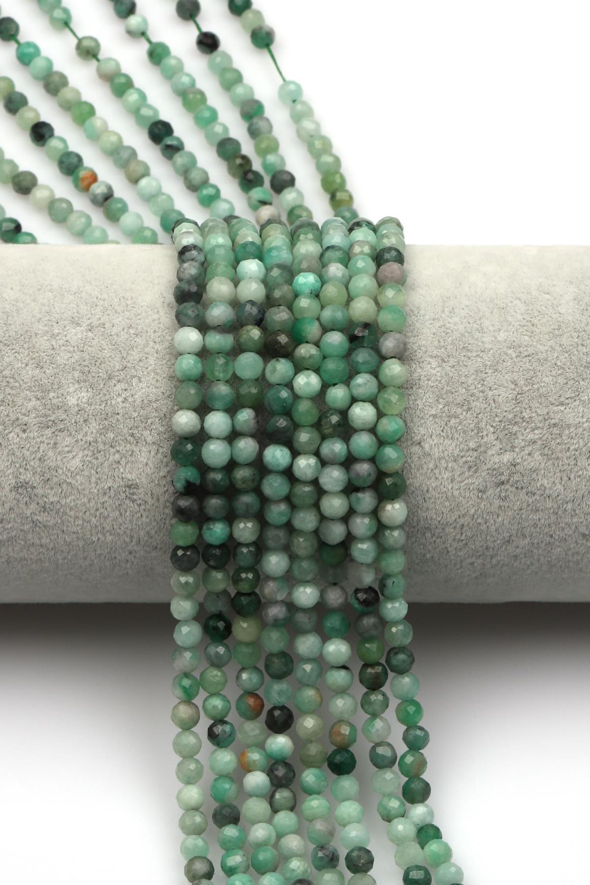 Zümrüt Doğal Taş Dizi 4 mm Fasetli Küre Kesim