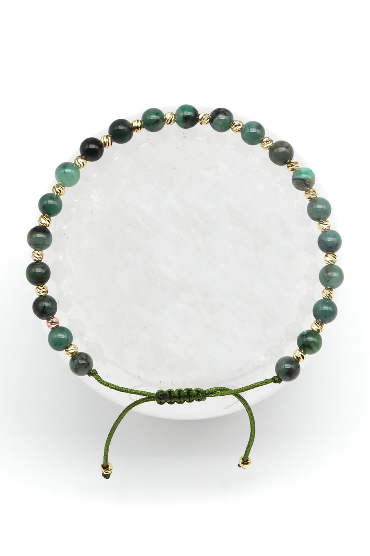 Zümrüt Doğal Taş Makrome Örme Bileklik Küre Kesim