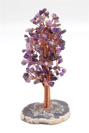 Akik - Ametist - Kristal Kuvars Doğal Taş Tel Sarmalı Tasarım Ağaç