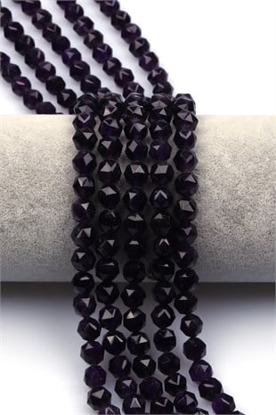 Ametist Doğal Taş Dizi 8 mm Hexagonel Kesim - DZ-1462