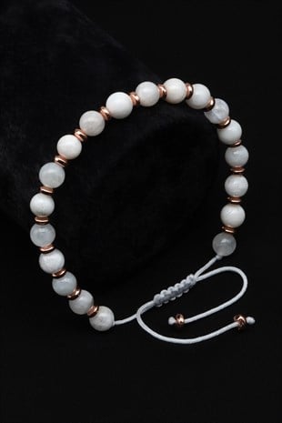 Ay Taşı Doğal Taş Makrome Örme Bileklik Küre Kesim - BMK-688