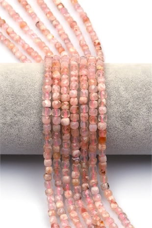 Flower Agate Doğal Taş Dizi 4 mm Küp Kesim - DZ-1486