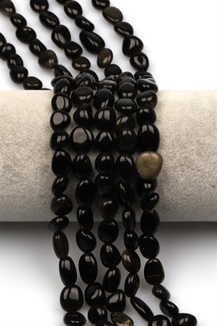 Golden Obsidyen Doğal Taş Dizi 10 x 13 mm Mercimek Kesim - DZ-1253
