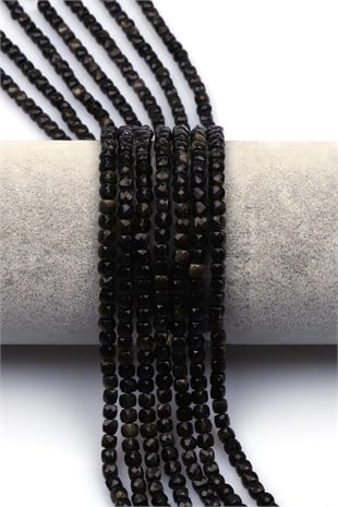 Golden Obsidyen Doğal Taş Dizi 3 mm Küp Kesim - DZ-1497