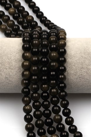 Golden Obsidyen Doğal Taş Dizi 8 mm Küre Kesim - DZ-1089