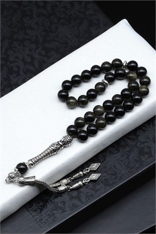 Golden Obsidyen Doğal Taş Tesbih 8 mm Küre Kesim TSB-0571