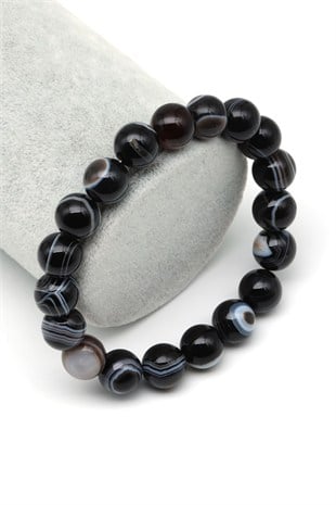 Göz Akik Doğal Taş Bileklik 10 mm Küre Kesim - BLK-2519