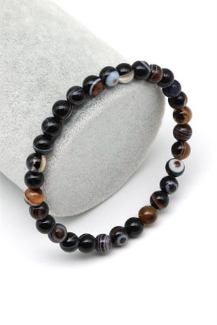 Göz Akik Doğal Taş Bileklik 6 mm Küre Kesim - BLK-2518