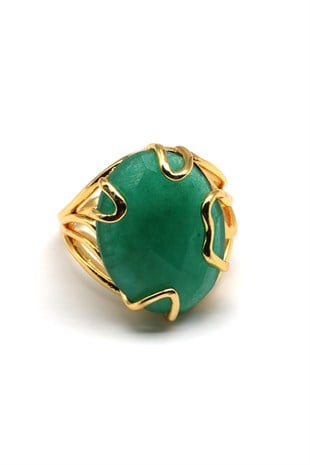 Green Kuvars Doğal Taş Ayarlanabilir Yüzük - YZK-0182