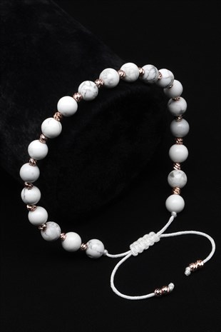 Havlit Doğal Taş Makrome Örme Bileklik Küre Kesim - BMK-686