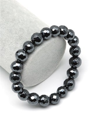 Hematit Doğal Taş Bileklik 10 mm Fasetli Küre Kesim - BLK-2549