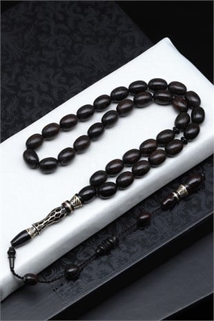 İşlemeli Kuka Ağacı Tesbih 8 x 11 mm Beyzi Kesim - T-1908