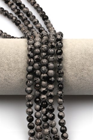 Karlı Obsidyen Doğal Taş Dizi 6 mm Küre Kesim - DZ-1079