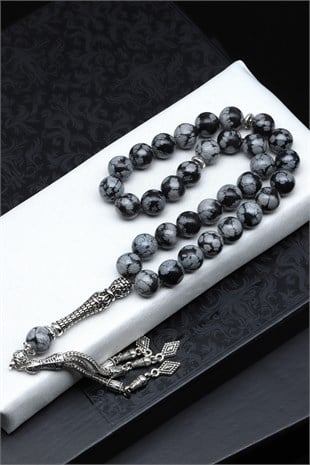 Karlı Obsidyen Doğal Taş Tesbih 10 mm Küre Kesim TSB-0646