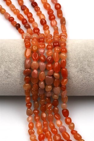 Karnelyan Akik Doğal Taş Dizi 6 x 10 mm Mercimek Kesim - DZ-1263