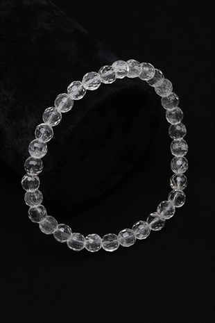 Kristal Kuvars Doğal Taş Bileklik 6 mm Fasetli Küre Kesim - BLK-2325