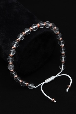 Kristal Kuvars Doğal Taş Makrome Örme Bileklik Küre Kesim - BMK-687