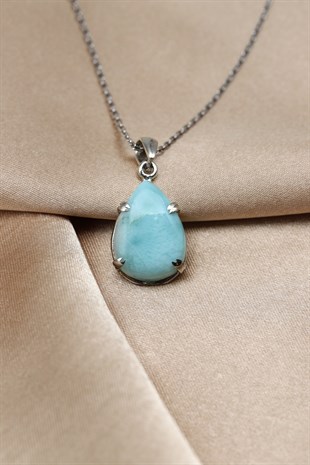 Larimar Doğal Taş 925 Ayar Gümüş Kolye - KLYG-1634