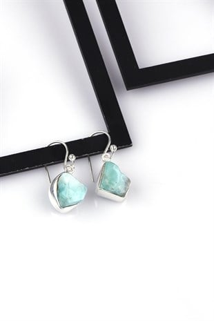 Larimar Doğal Taş 925 Ayar Gümüş Küpe