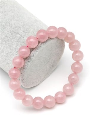 Madagaskar Pembe Kuvars Doğal Taş Bileklik 10 mm Küre Kesim - BLK-2339
