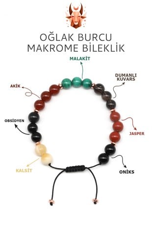 Oğlak Burcu Taşlarından Oluşan Doğal Taş Makrome Bileklik 8 mm Küre Kesim - Burç Bilekliği