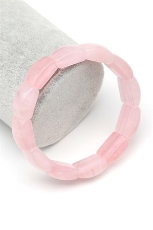 Pembe Kuvars Doğal Taş Bileklik 10 x 17 mm Özel Kesim - BLK-2411