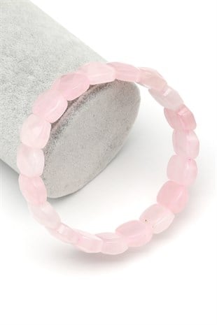 Pembe Kuvars Doğal Taş Bileklik 11 x 15 mm Özel Kesim - BLK-2410