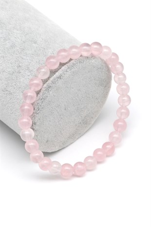 Pembe Kuvars Doğal Taş Bileklik 6 mm Küre Kesim - BLK-2314