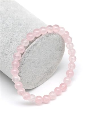 Pembe Kuvars Doğal Taş Bileklik 6 mm Küre Kesim - BLK-2314