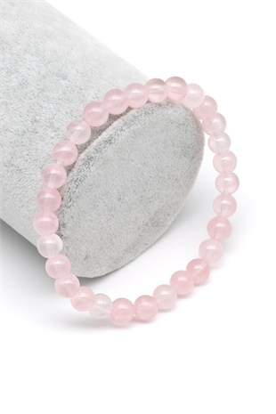 Pembe Kuvars Doğal Taş Bileklik 6 mm Küre Kesim - BLK-2314