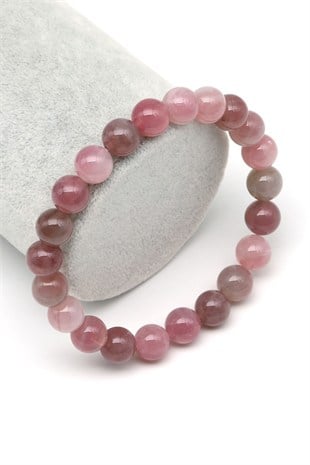 Pembe Kuvars Doğal Taş Bileklik 8 mm Küre Kesim - BLK-2500