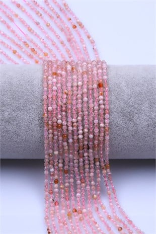 Pembe Kuvars Doğal Taş Dizi 2 mm Fasetli Küre Kesim - DZ-1581