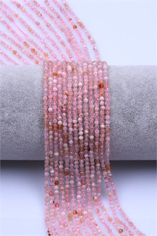 Pembe Kuvars Doğal Taş Dizi 2 mm Fasetli Küre Kesim - DZ-1581