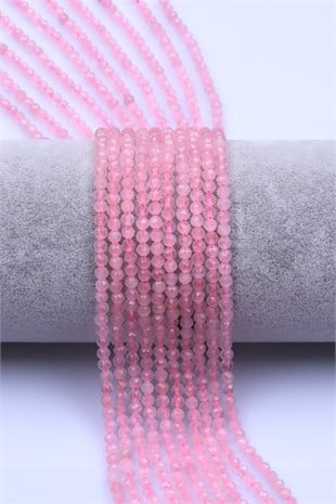 Pembe Kuvars Doğal Taş Dizi 3 mm Fasetli Küre Kesim - DZ-1551