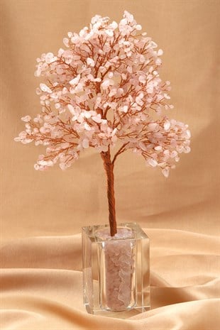 Pembe Kuvars Doğal Taş Tel Sarmalı Ağaç - DT-3280