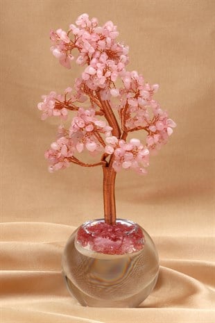 Pembe Kuvars Doğal Taş Tel Sarmalı Ağaç - DT-3306
