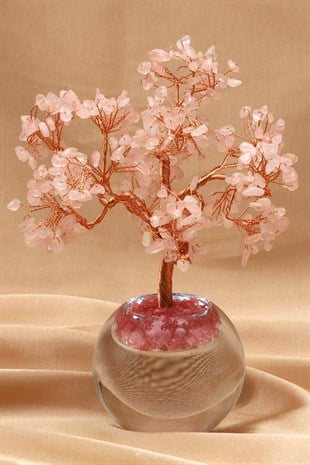 Pembe Kuvars Doğal Taş Tel Sarmalı Ağaç - DT-3307