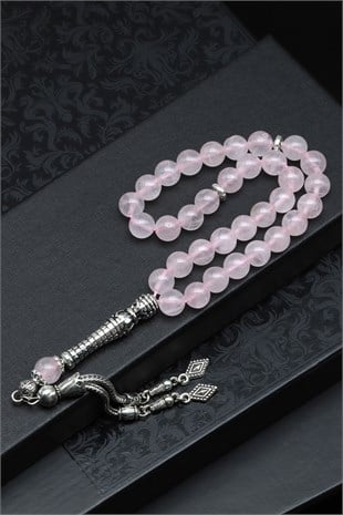 Pembe Kuvars Doğal Taş Tesbih 8 mm Küre Kesim TSB-0585