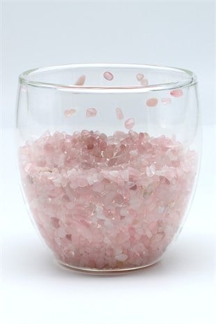 Pembe Kuvars Doğal Taşlı Çift Cidarlı Bardak 300 ml