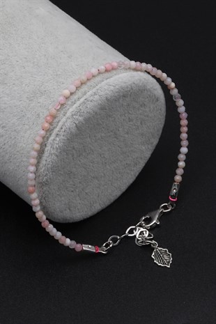 Pembe Opal Doğal Taş 925 Ayar Gümüş Bileklik 