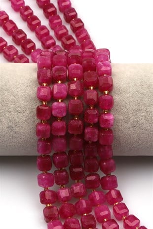 Pembe Renkli Kuvars Doğal Taş Dizi 8 mm Küp Kesim - DZ-1135