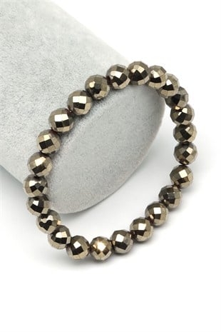 Pirit Doğal Taş Bileklik 8 mm Fasetli Küre Kesim - BLK-2528