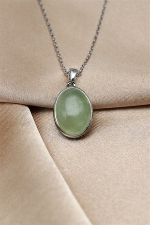 Prehnite Doğal Taş 925 Ayar Gümüş Kolye - KLYG-1632