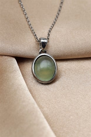 Prehnite Doğal Taş 925 Ayar Gümüş Kolye - KLYG-1633