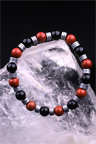 Red Jasper - Oniks - Hematit Doğal Taş Tasarım Bileklik 