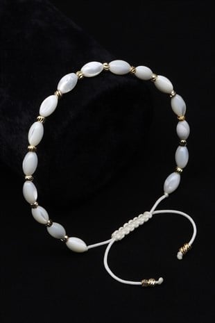 Sedef Doğal Taş Makrome Örme Bileklik Arpa Kesim - BMK-684