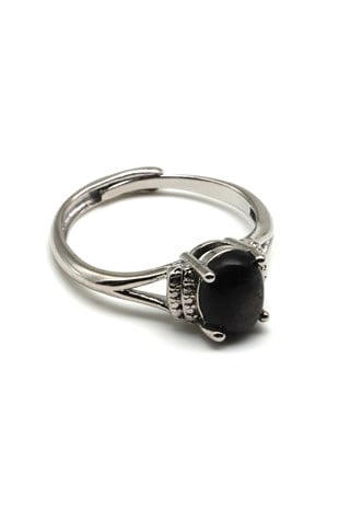 Silver Obsidyen Doğal Taş Ayarlanabilir Yüzük - YZK-0142
